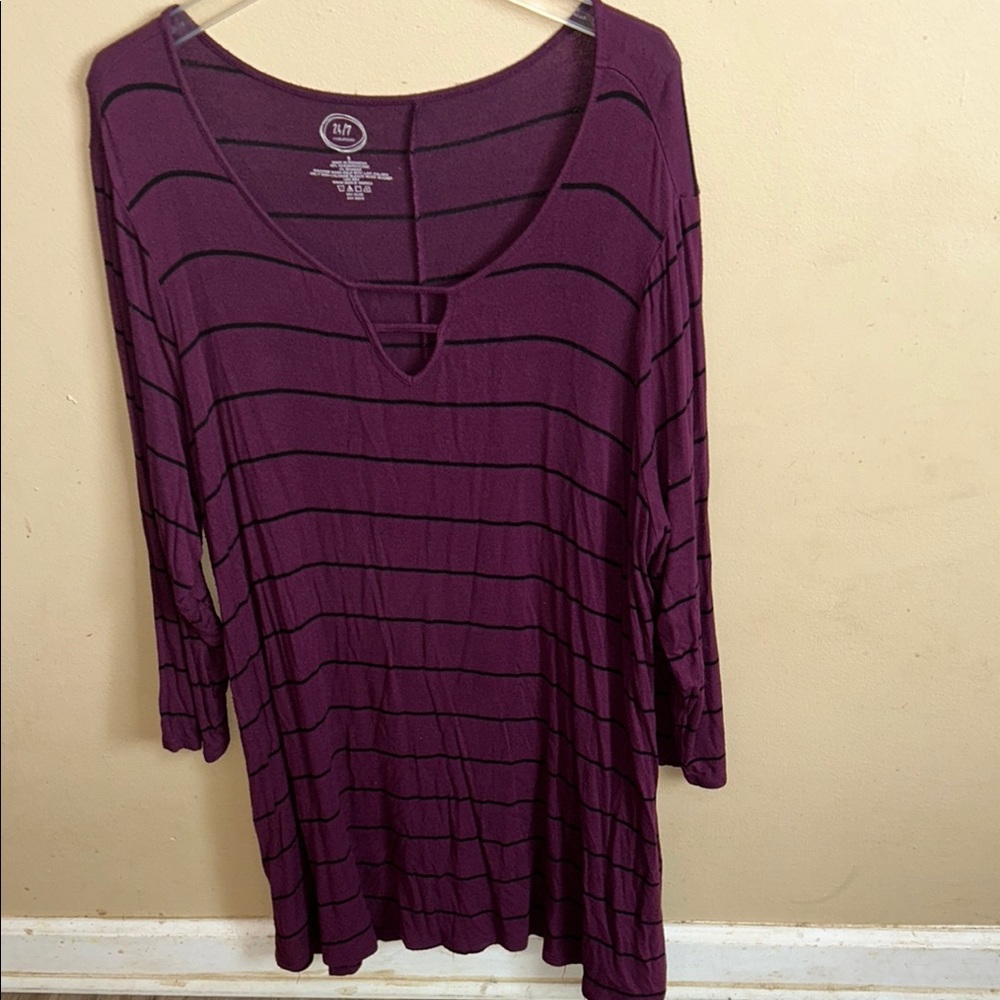 Maurcies Purple and Black striped Asymmetrical Tunic